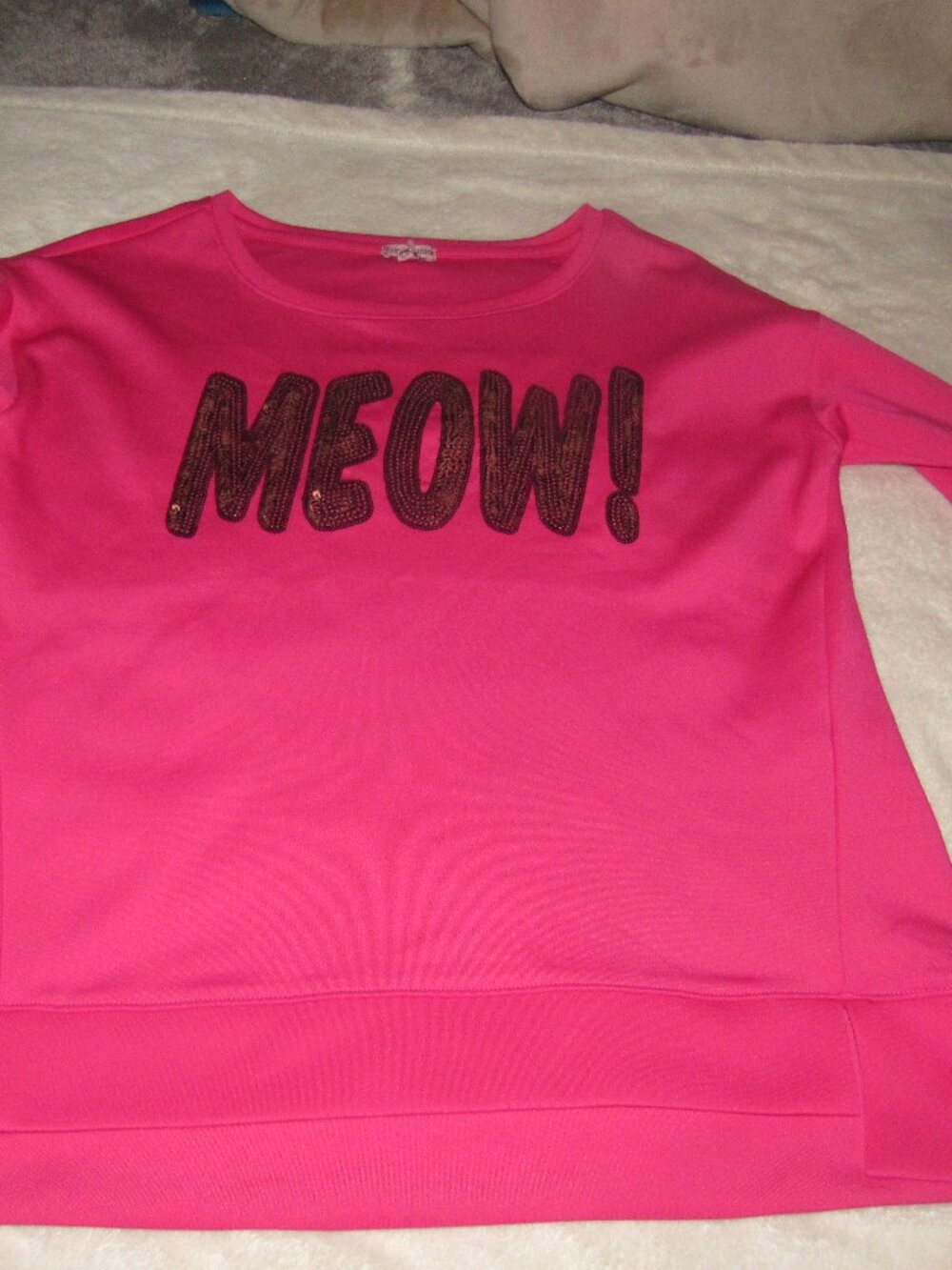 Juicy Couture Pink MEOW Top Scuba Sweatshirt Metallic Gold Seq  Size Large  USED